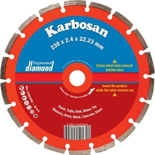 Karbosan 230x2,4x22 Segmentlı Beton (950130) Ge - 920 950130