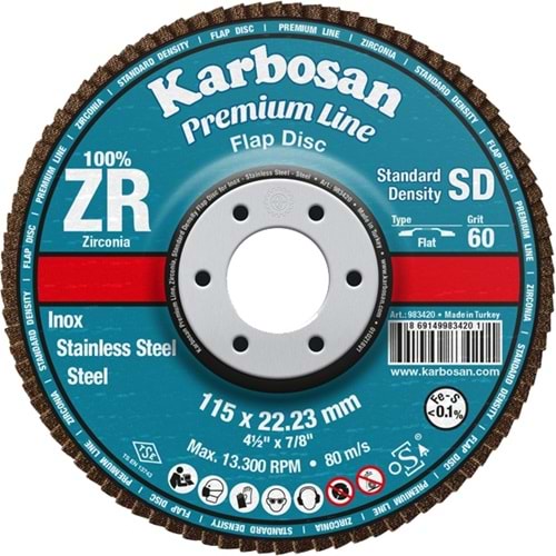Karbosan 115Mm Zxpr22 40 Kum Sd Konık Karbosan Flap Dısk 983450
