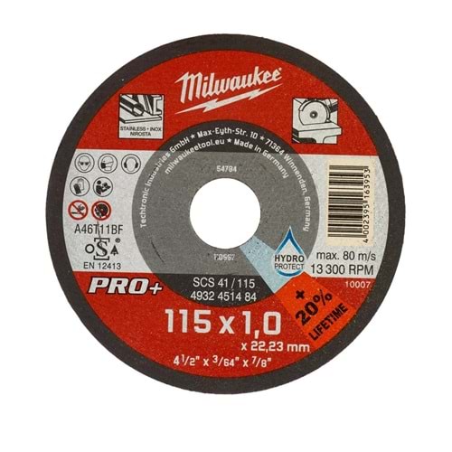 Milwaukee Taş Metal Kesme Inox 115X22X1 1Li Pkt T4932451484