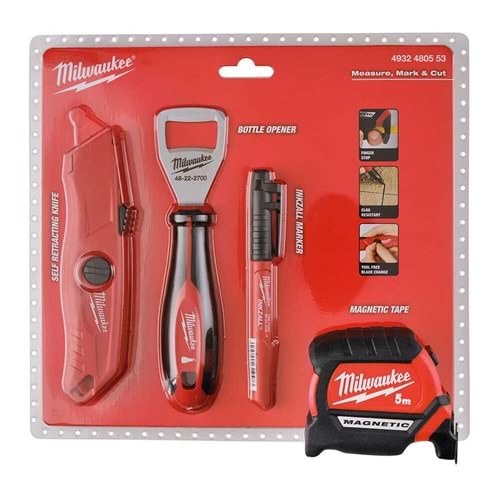 Milwaukee Promo Set Metre 5M - Maket Bıç. - Marker - Şişe Açacağı T4932480553