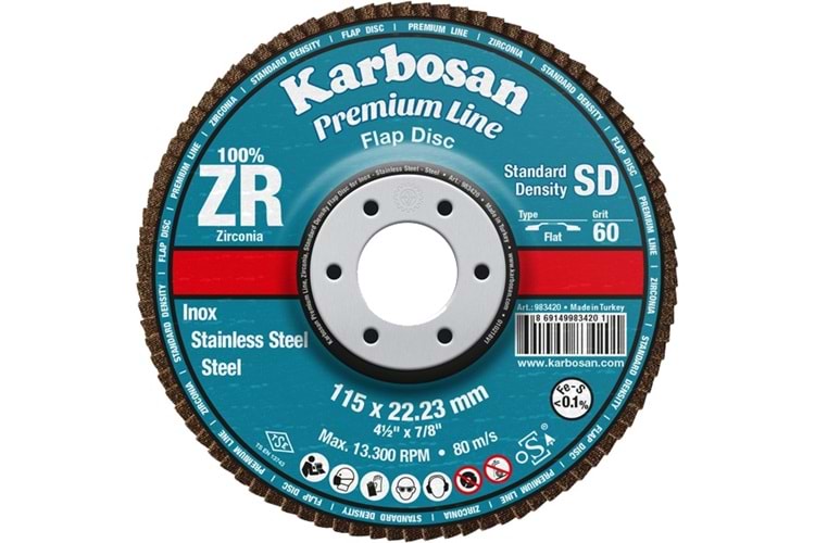 Karbosan 115Mm Zxpr22 80 Kum Sd Konık Flap Disk 983465