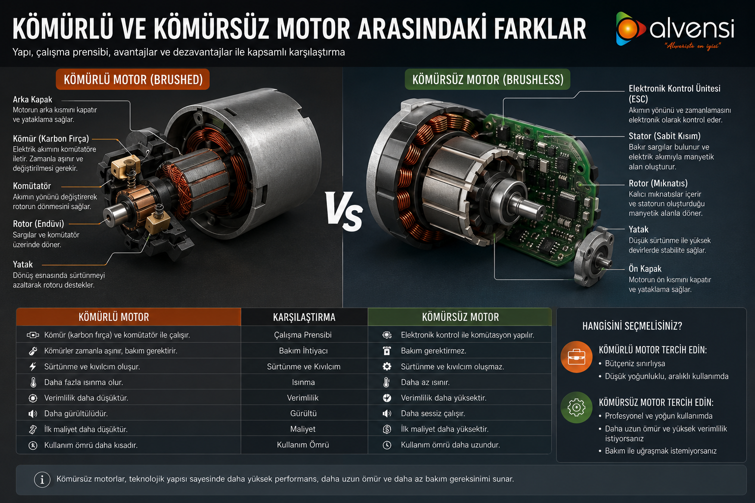 Kömürlü ve Kömürsüz Motor Arasındaki Farklar Nelerdir?